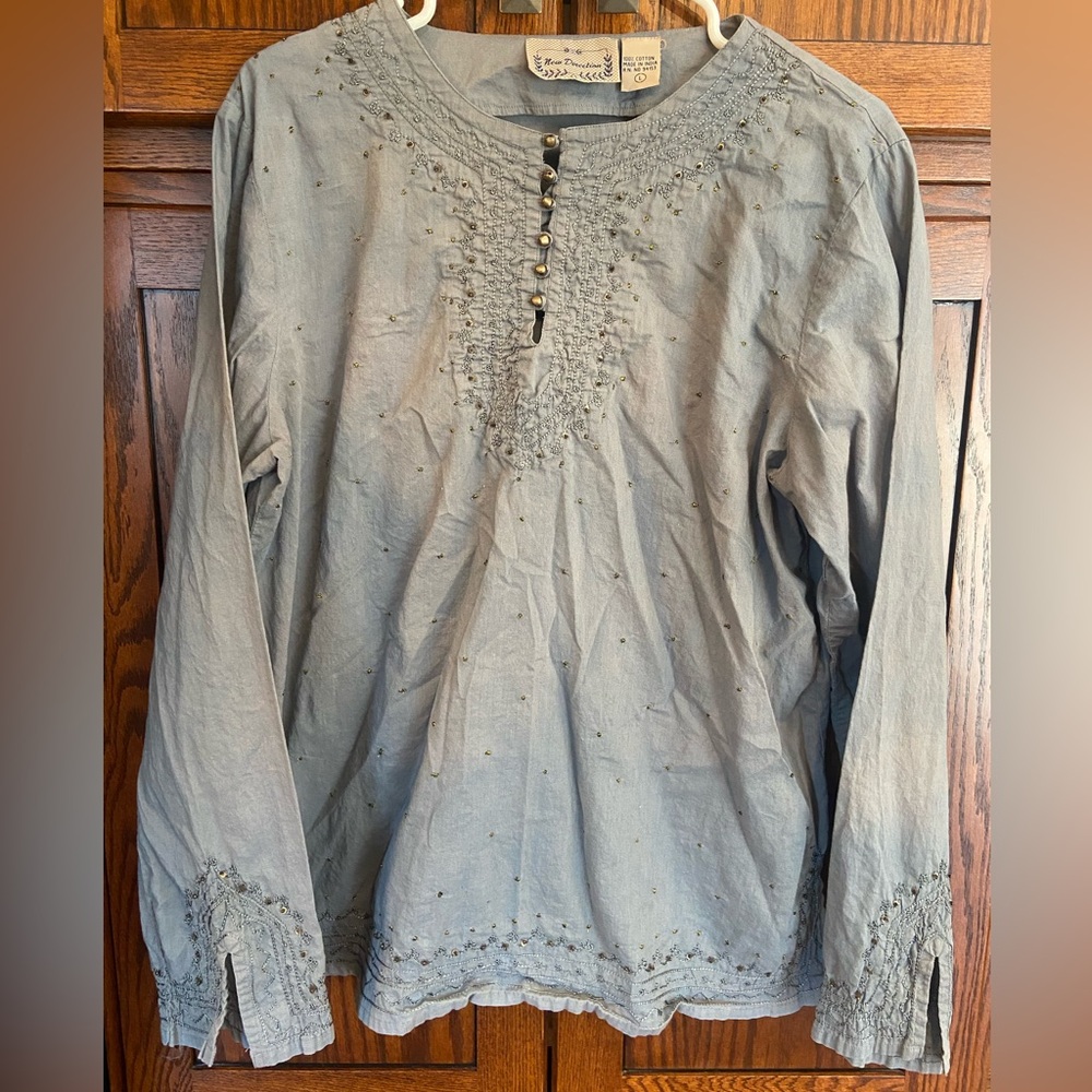 New Directions India Embroidery Detail Jingle buttons cotton Women’s Large Boho
